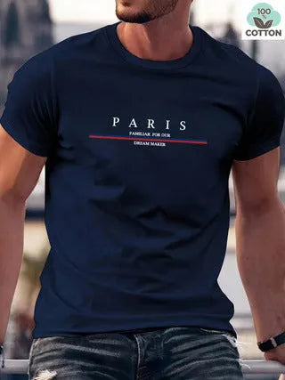 Men's loose fit pure cotton T-shirt featuring a heavy black letter print on a white background.