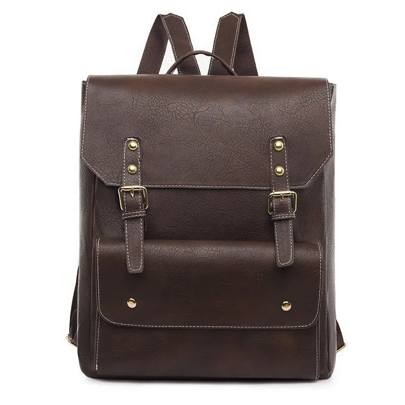 Korean retro simple backpack in black, brown, creamy white, and dark brown colours