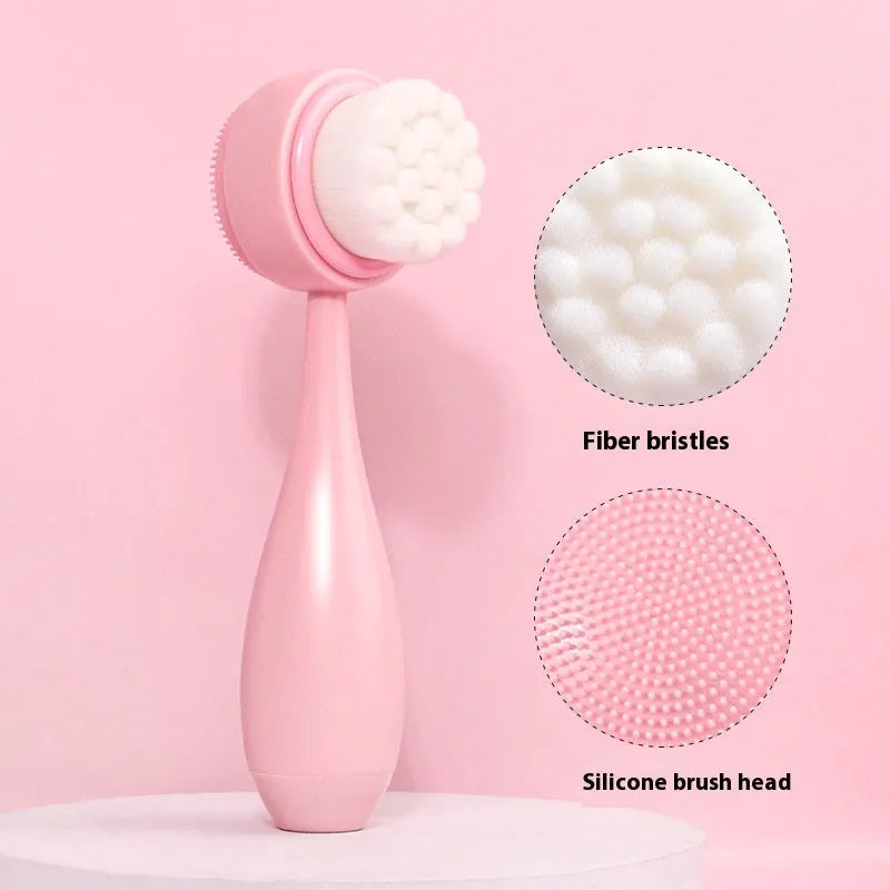 Facial brush set with coral fleece hair band, nylon brush, and face wash mitts in assorted colours