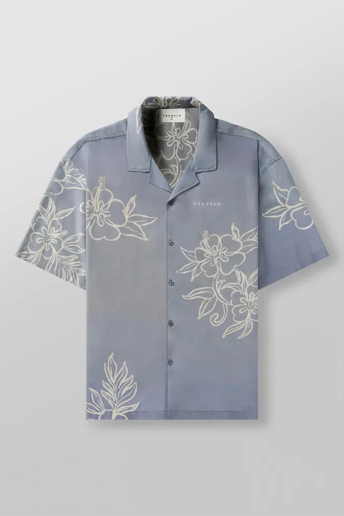 Men's loose fit floral print short sleeve top in polyester fabric shown in beige colour