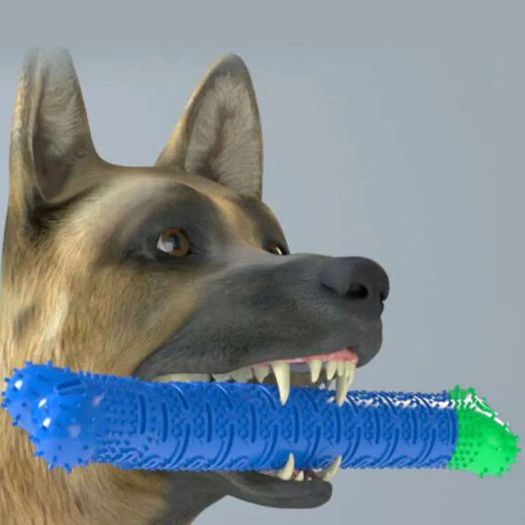 Blue green dog dental cleaning toy with silicone bristles and massage nodules for tooth cleaning and chewing