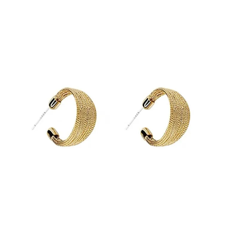 Multi-layer geometric bracelet earrings in gold and silver colour options as studs and clips