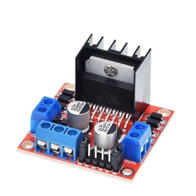 L298N dual H-bridge motor driver module for DC and stepper motor control in robotics projects