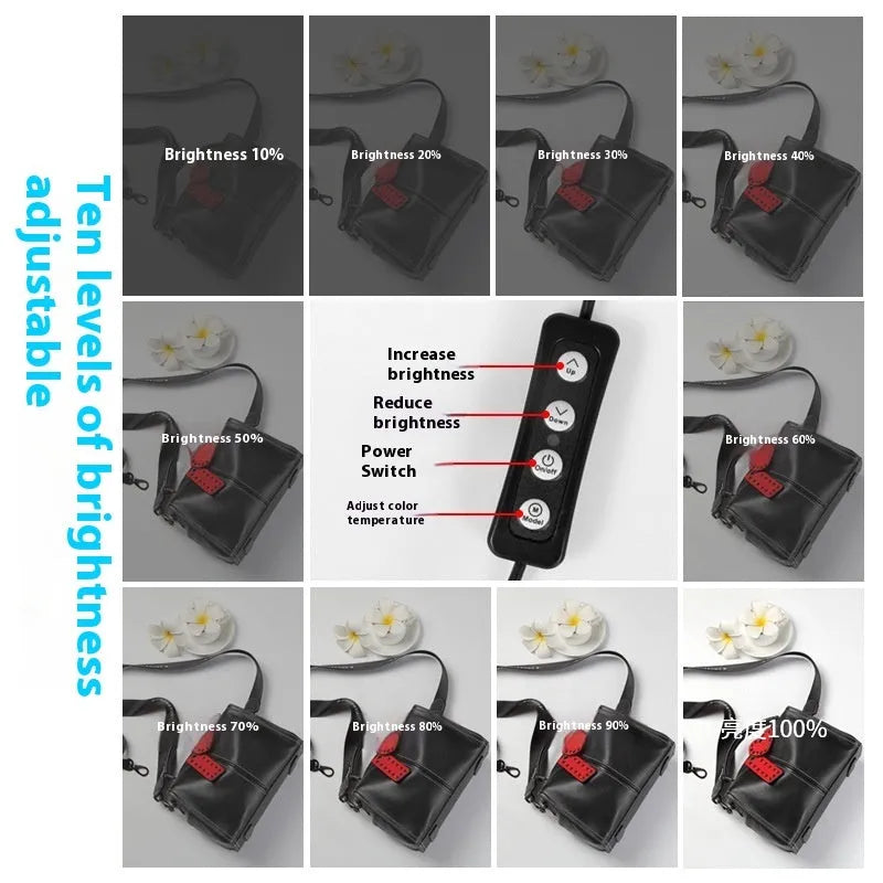 50cm studio light box with metal frame, reflective cloth interior, and USB cable for product photography.
