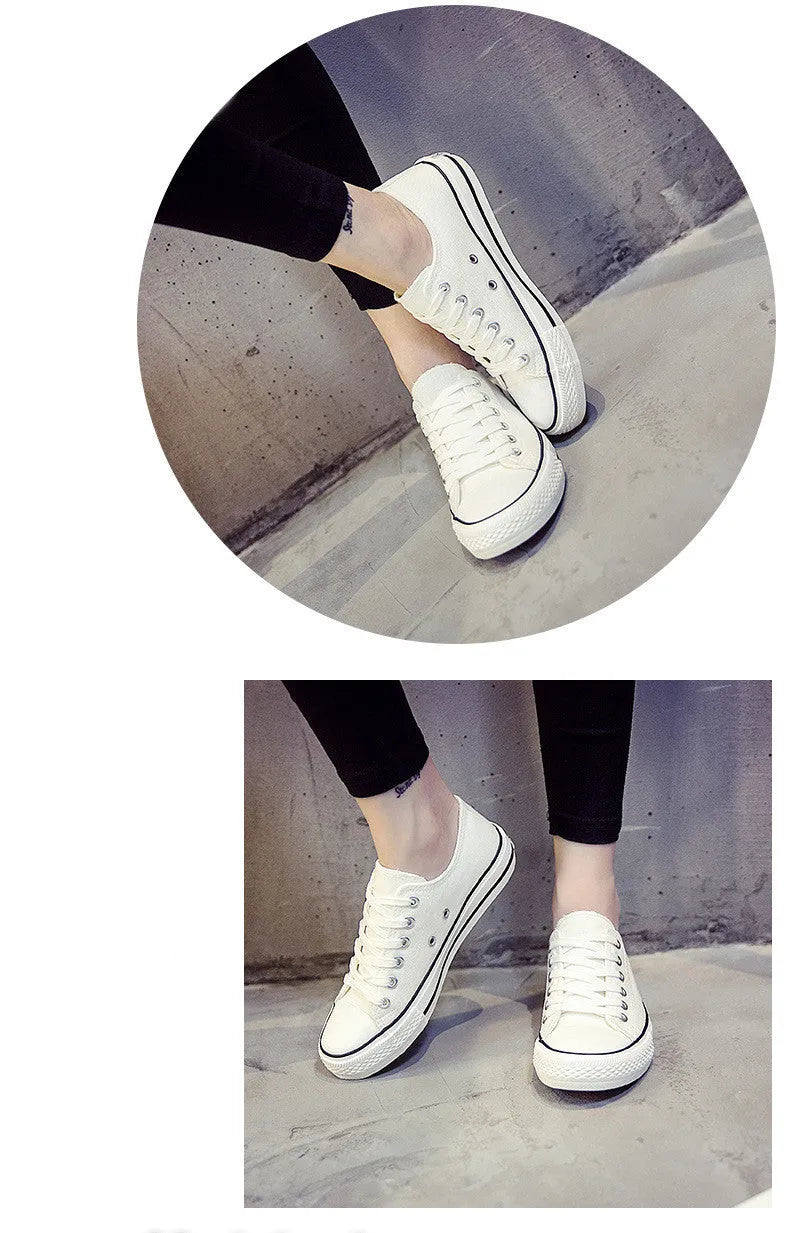 Solid colour canvas shoes for women on a plain background, showing the casual low-top design.