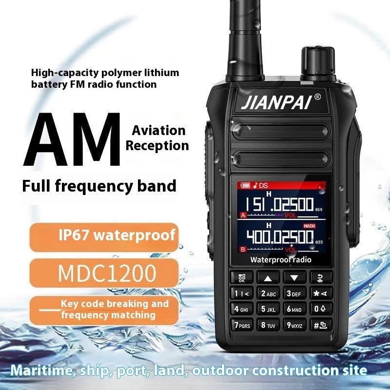 Black aviation interphone headset with antenna, battery, and charging accessories for cockpit communication