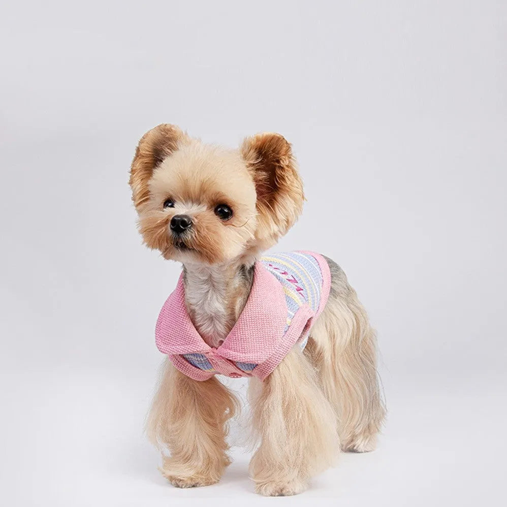 Pink purple pet vest for small dogs and cats showing lightweight autumn clothing design