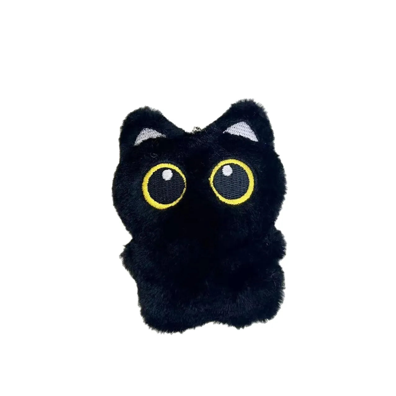 Cartoon big eye black cat doll plush key decoration with bead necklace