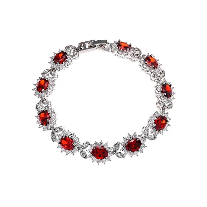 Women's simple alloy bracelet with inlaid zircon stones in nine colour variations