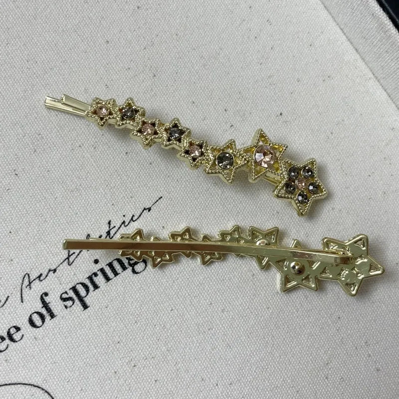 Gold Korean-style barrette hair clip with rhinestone star decoration for bangs