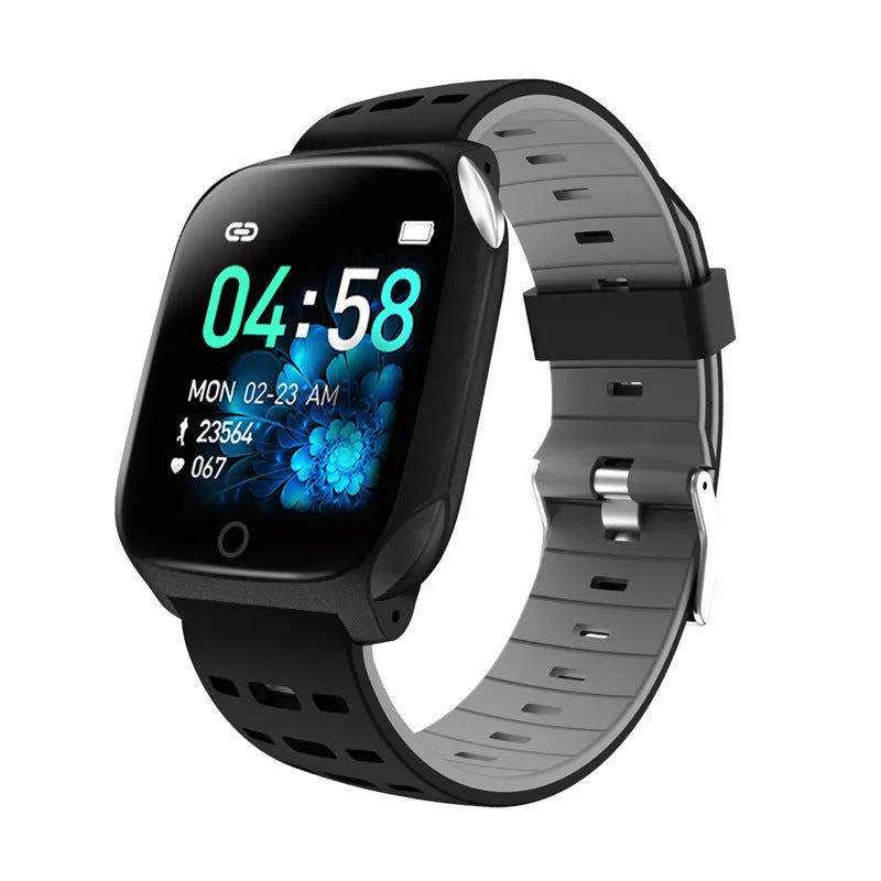 F16 Smart Watch with ECG monitor on a black green silicone wristband, showing touch screen display.
