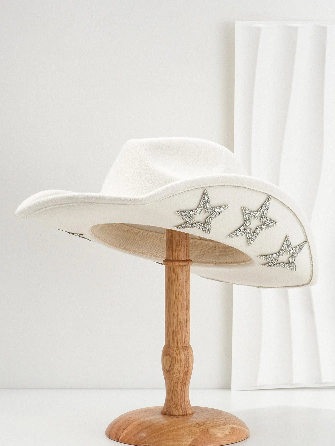 Western denim top hat with hexagonal star pattern on woven polyester fabric