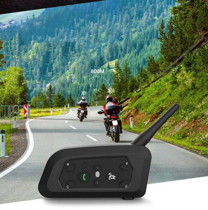 V6 Pro motorcycle helmet Bluetooth intercom unit with mounting clip and headphones