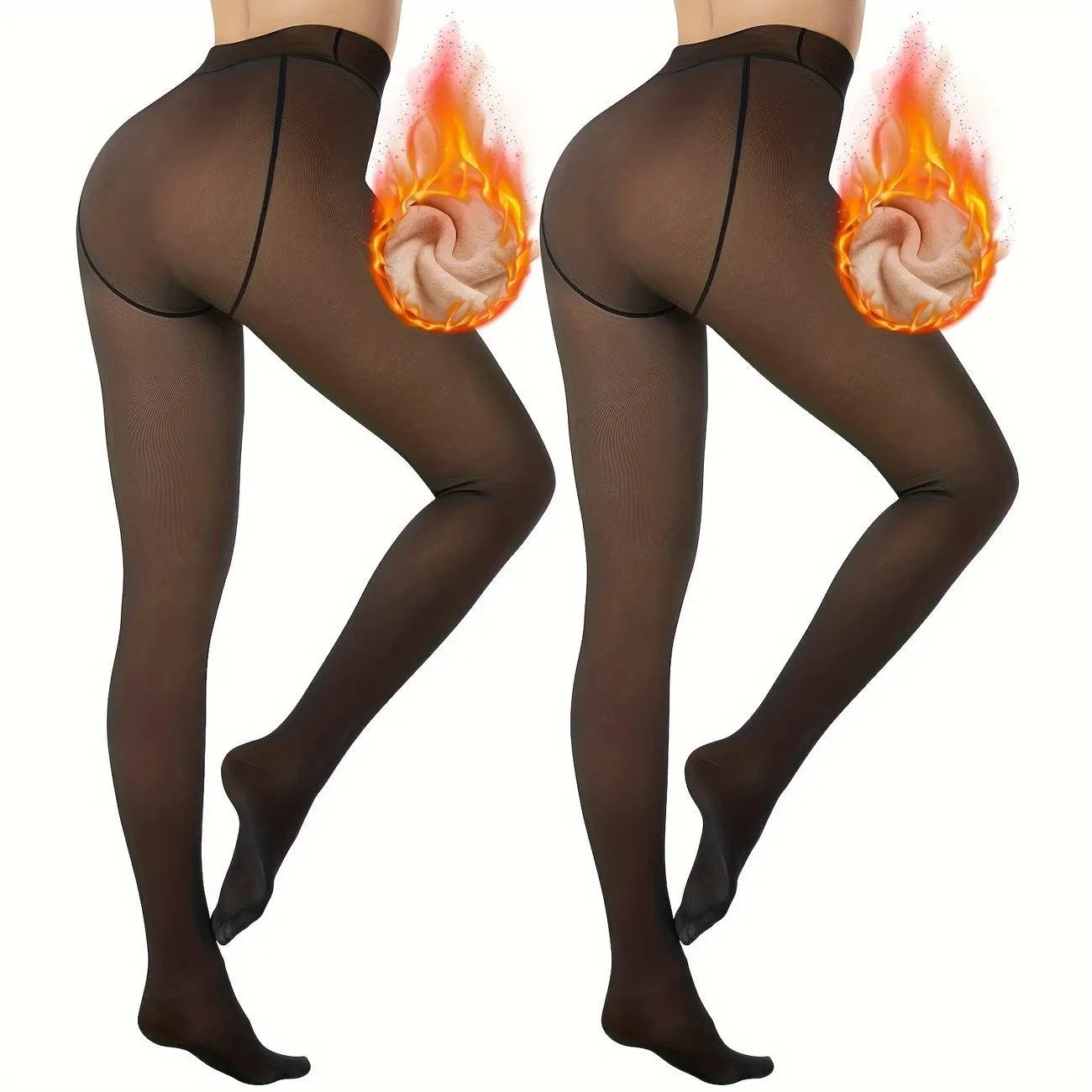 Women's black thermal leggings with a wool lining, shown in a flat lay.