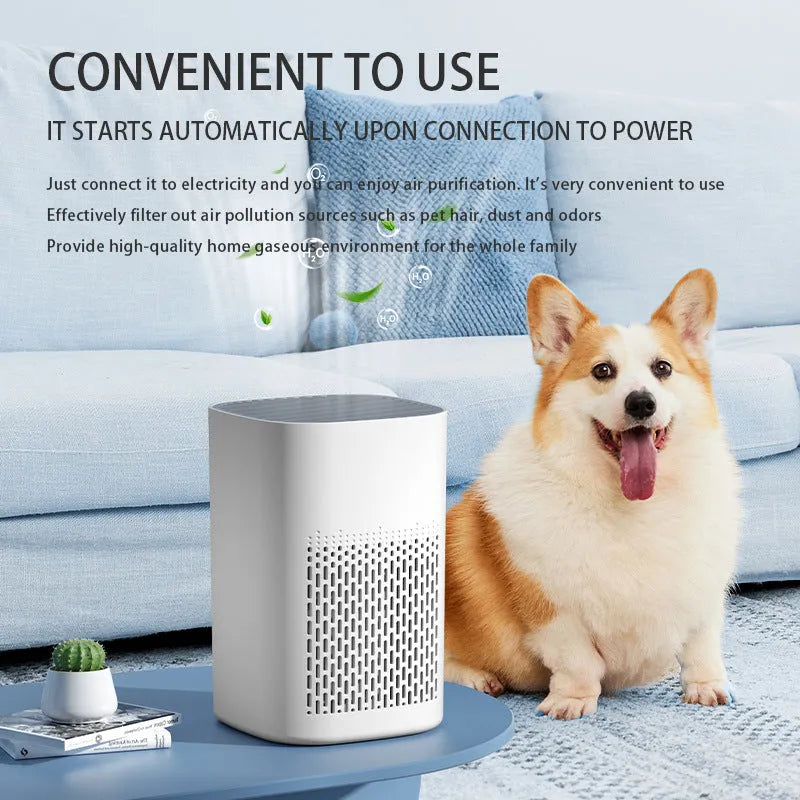 USB-powered desktop air purifier for small rooms with PM2.5 and odour removal functionality