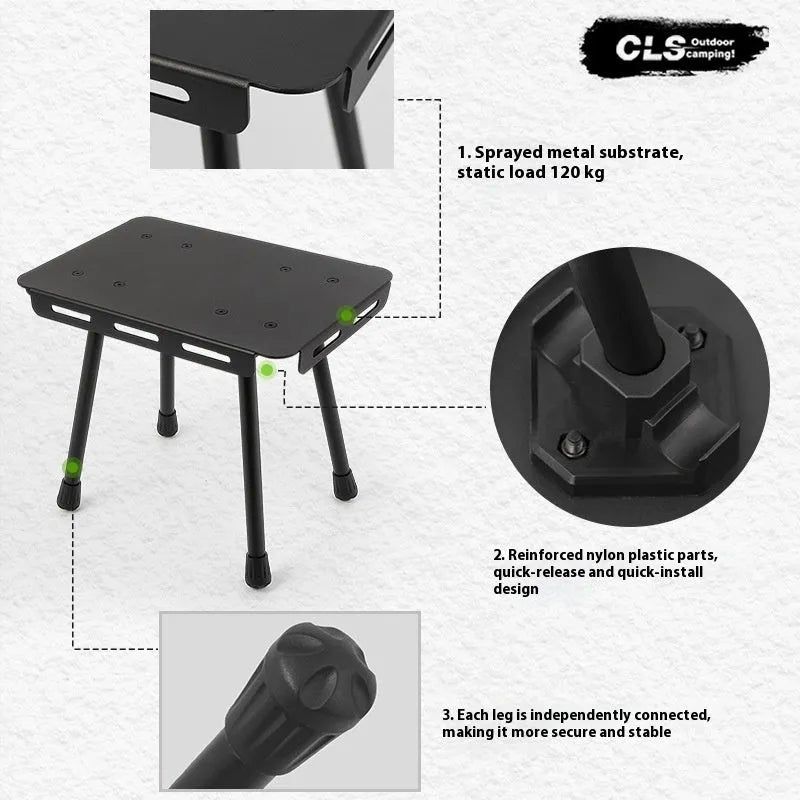 CLS aluminium alloy dual-use camping stool converted to small table with Army Green PU mat cushion