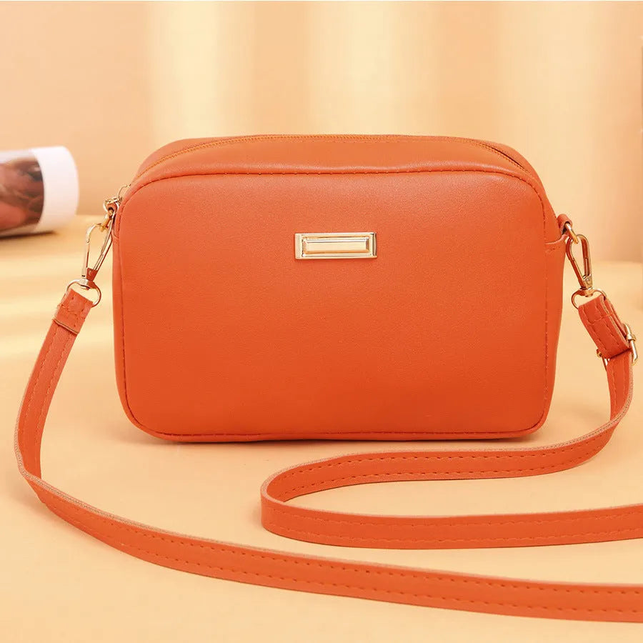 A square-shaped PU leather shoulder bag for women in an urban style, shown in multiple colour options.