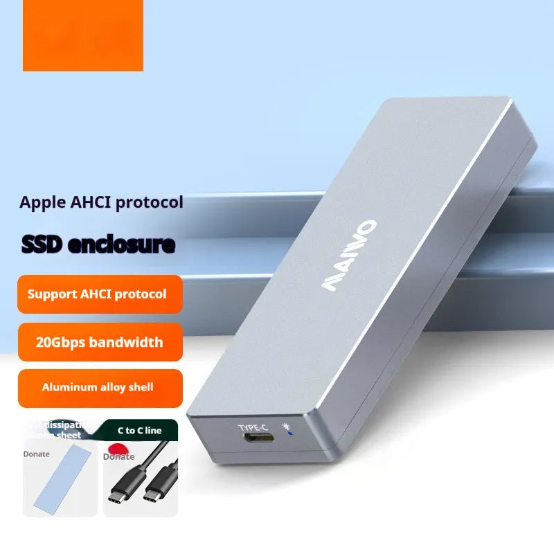 Aluminium M.2 SSD enclosure with installation tools including screwdriver, screws and heat pad