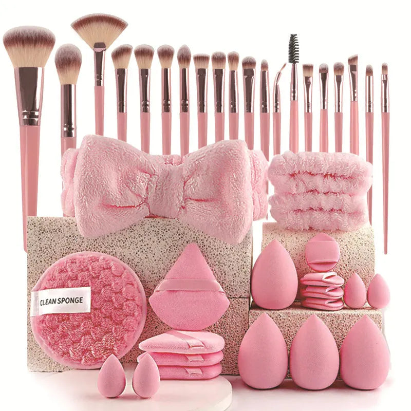 Beauty tool set with hydrophilic non-latex sponges in brown, pink and purple colour options
