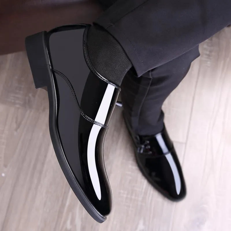 Men's black and brown formal business shoes with artificial PU upper and rubber sole