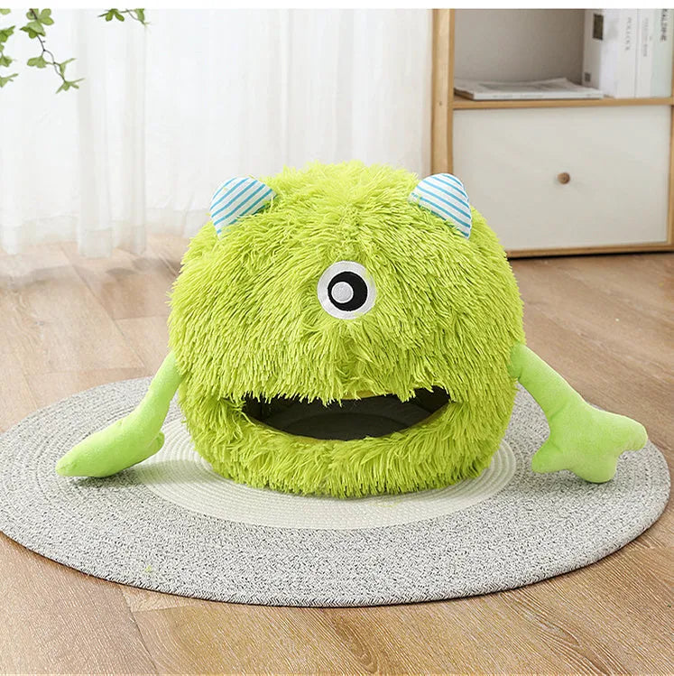 Round fluffy cat bed with non-slip base in three size options
