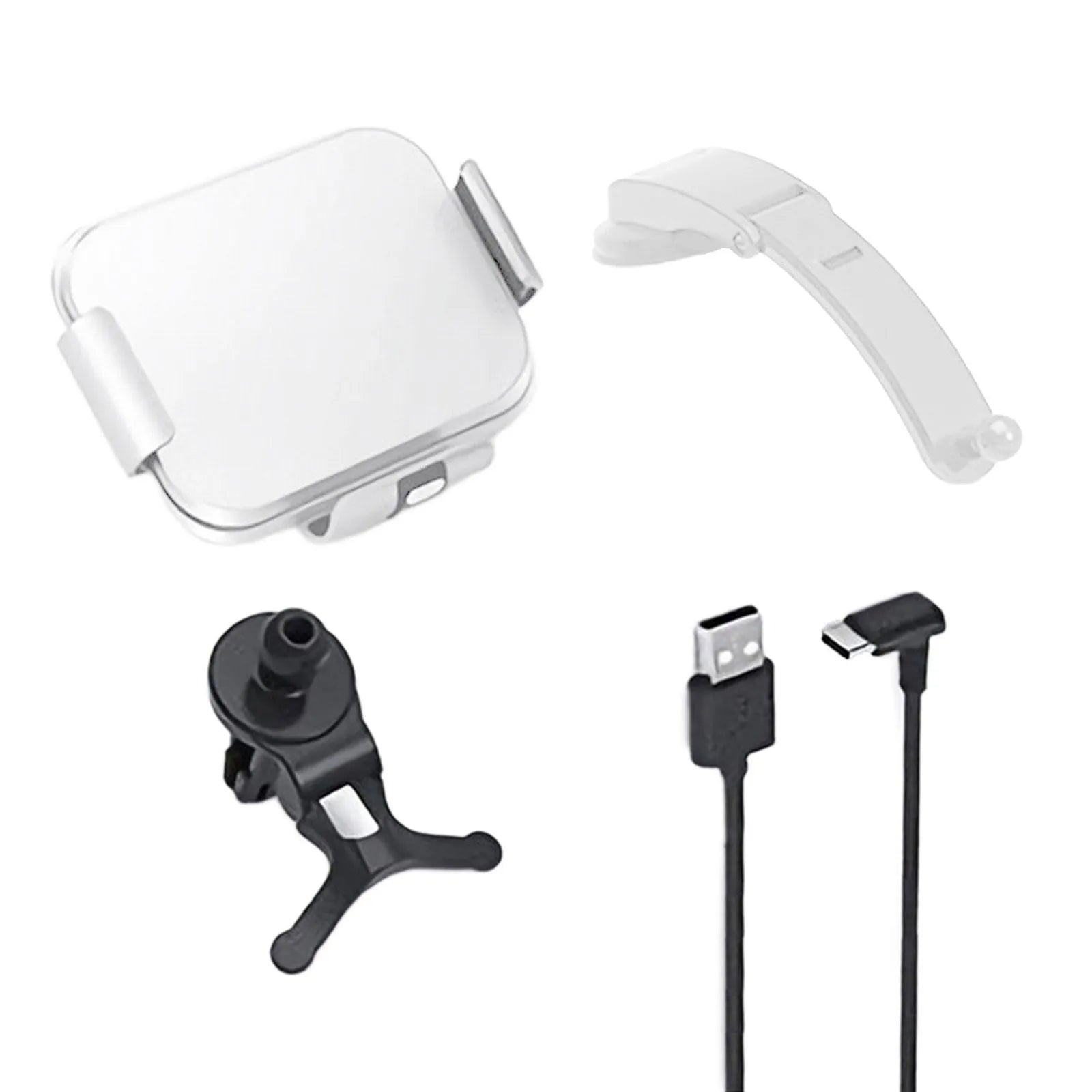 Grey and white car mobile phone holder with folding screen and wireless charging bracket on dashboard