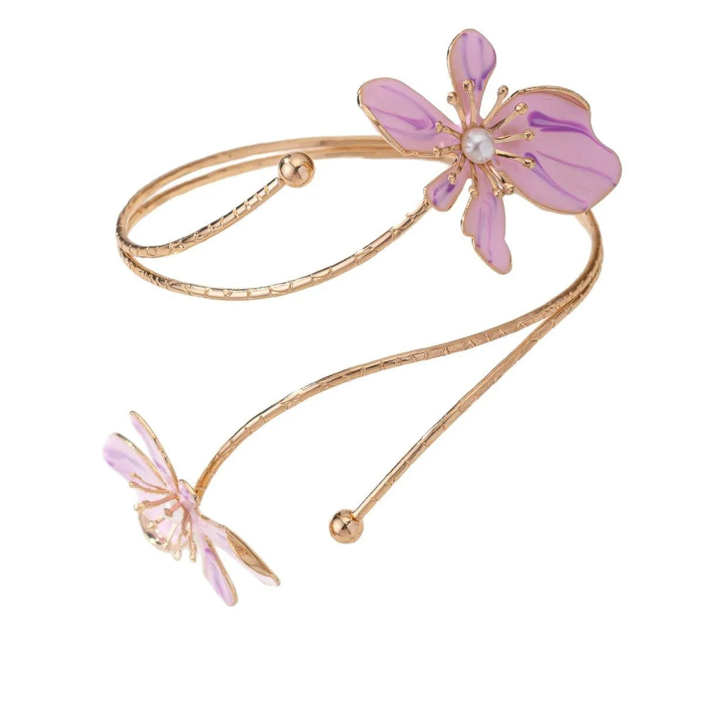 Alloy arm ring with hollow lines and personalised pattern in pink or purple colour