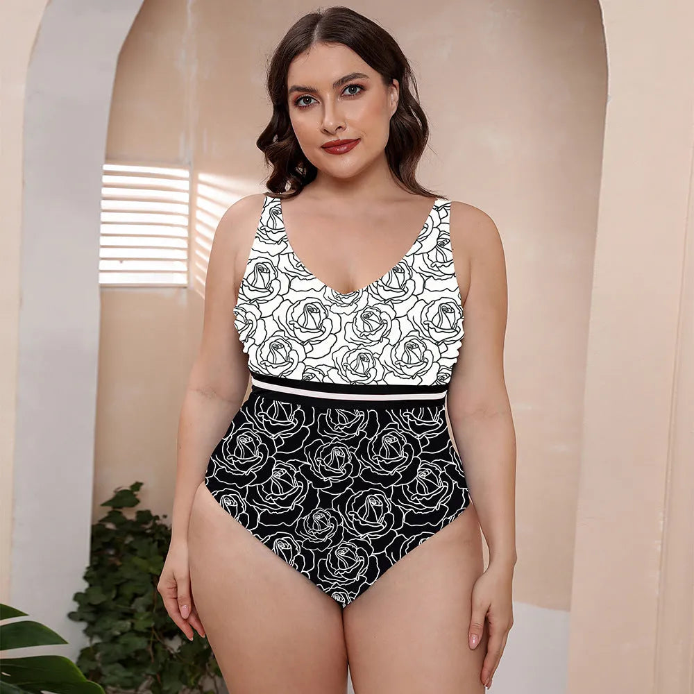 Blue striped one-piece swimsuit with spaghetti straps for women on a mannequin.