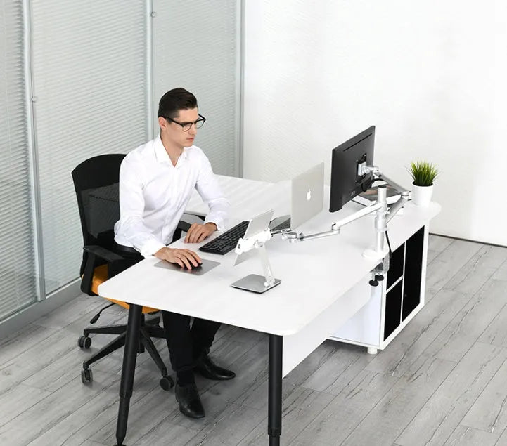 Folding aluminium desktop phone tablet holder with 360-degree rotation in silver colour