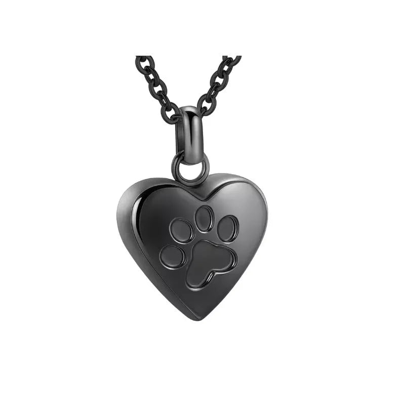 Simple titanium steel heart pendant necklace with love paw print, shown in different colours.