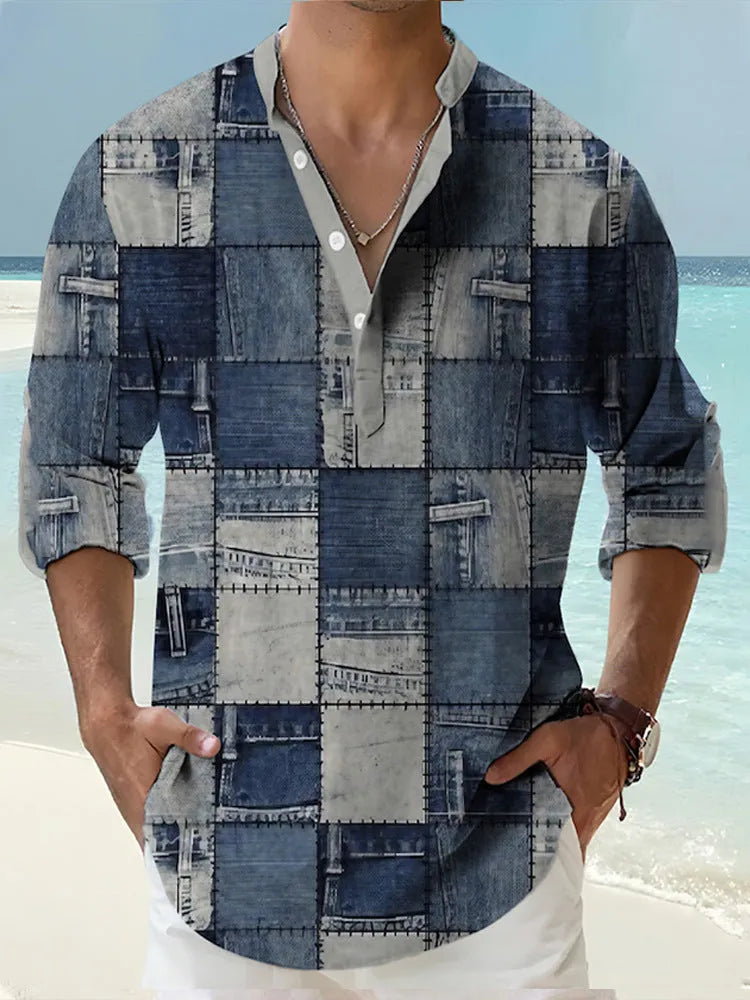 Long sleeve Hawaiian shirt with thin fabric and stripe pattern in cardigan style