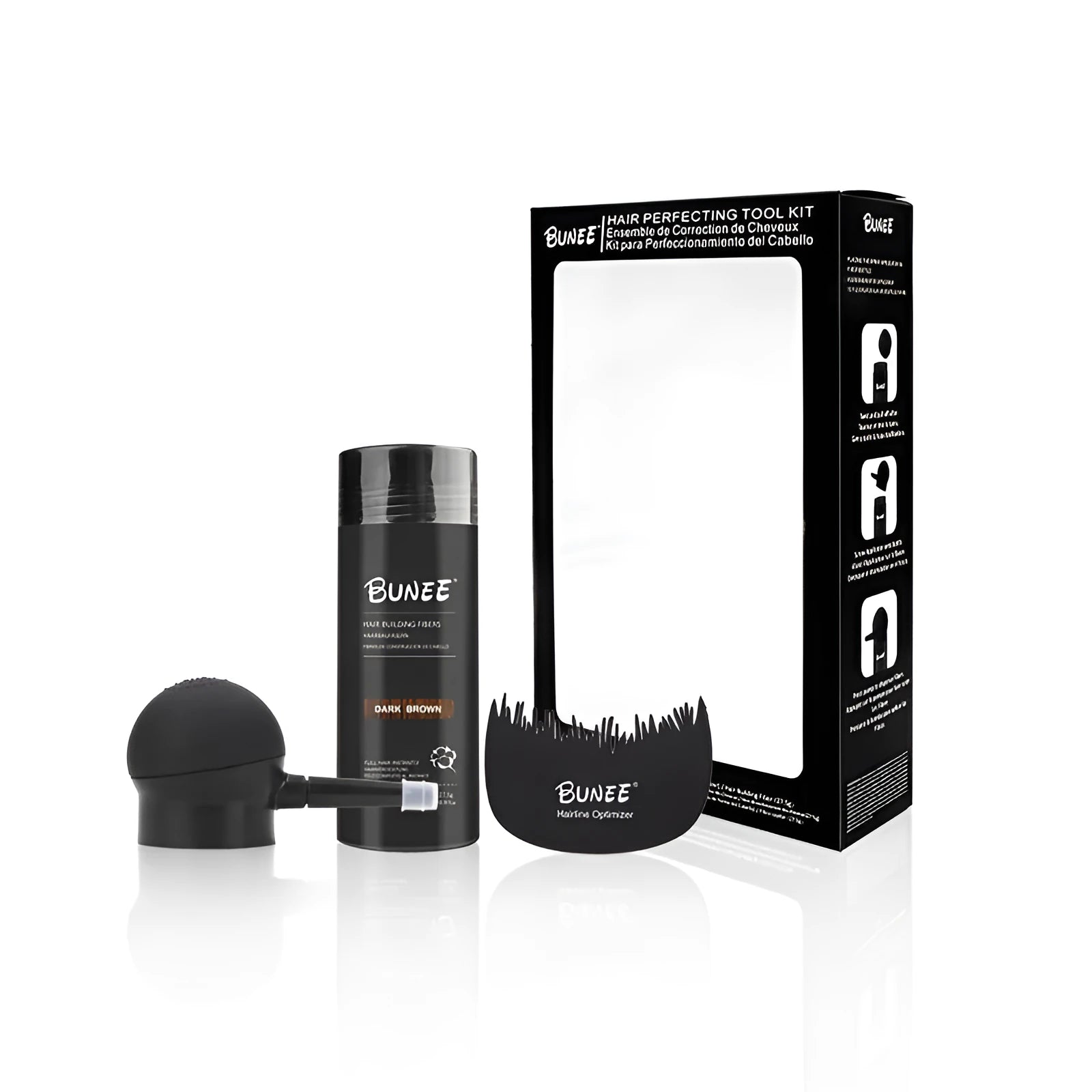 Dense hair fibre powder three-piece set box with nine colour options for thinning hair