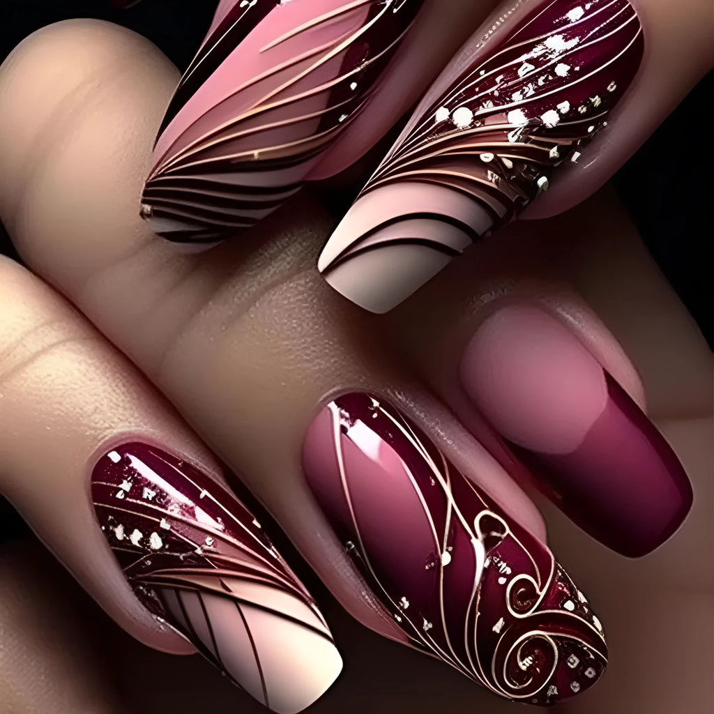 Set of 24 French line pattern press on artificial nails and one tube of glue.