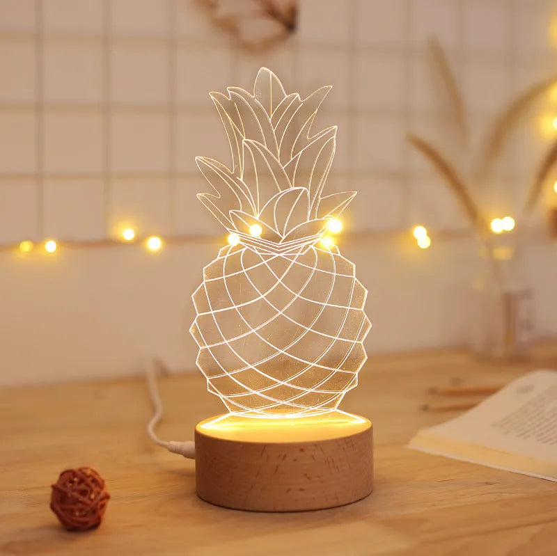 Wood and acrylic cartoon night light bedside lamp, 24.5x10cm, 1.6W USB powered