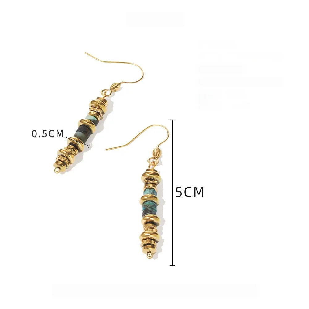Geometric titanium steel dangle earrings with 18K gold plating and retro styling
