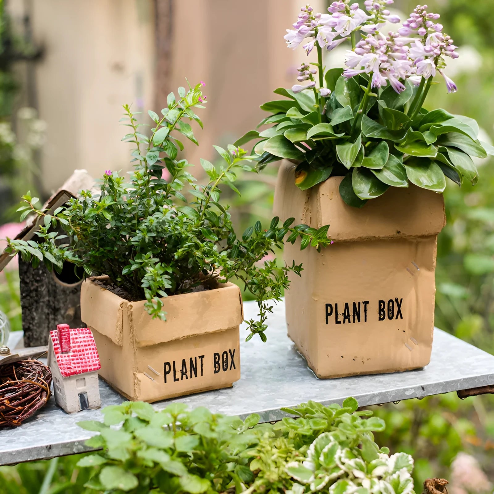 Cement brown paper box design flowerpot with drainage holes in Nordic style for indoor balcony planting