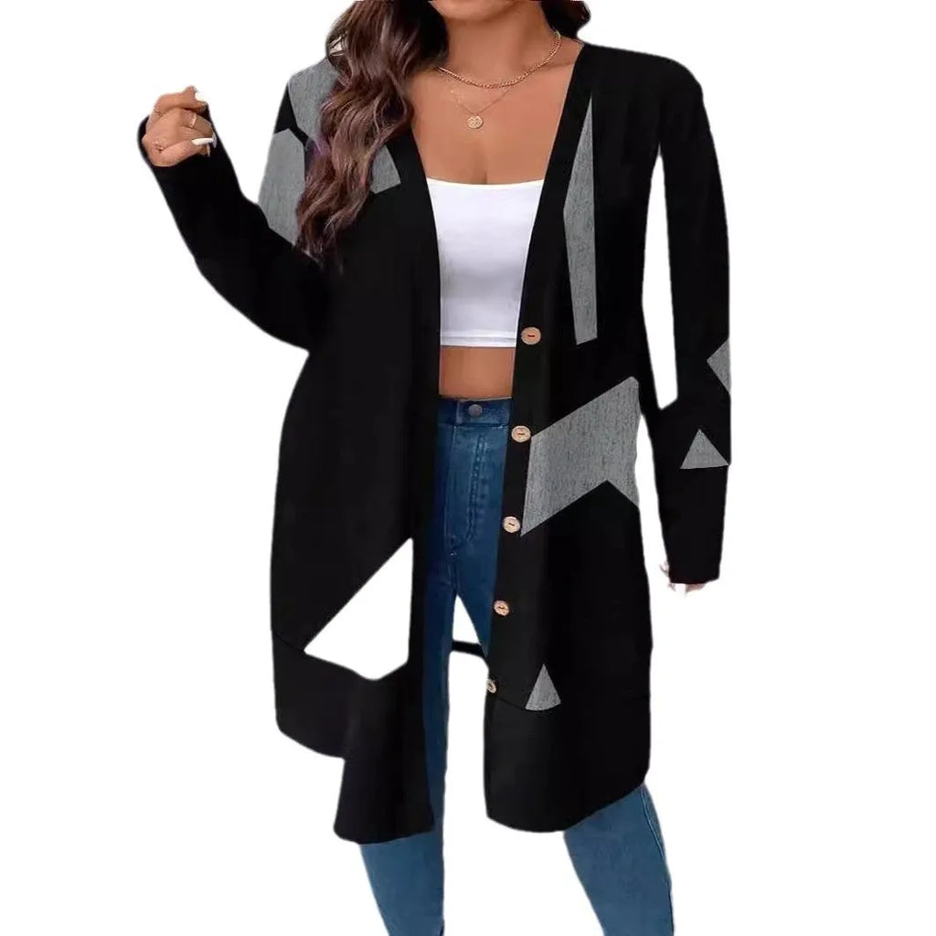 Black loose fit plus size knitwear cardigan with button fastening and regular sleeves