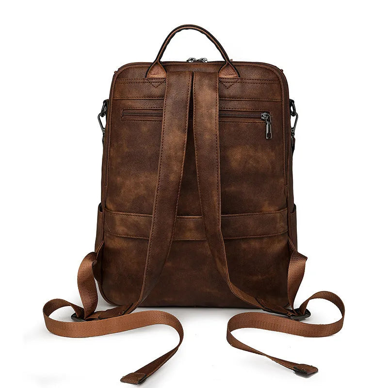Retro PU college backpack with curved shoulder straps in multiple colour options