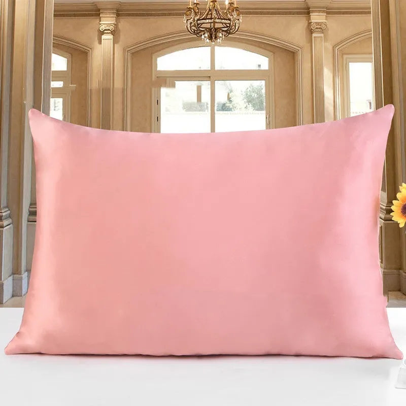 Double-sided 19 momme mulberry silk pillowcase shown in one of fourteen colours, featuring three size options.