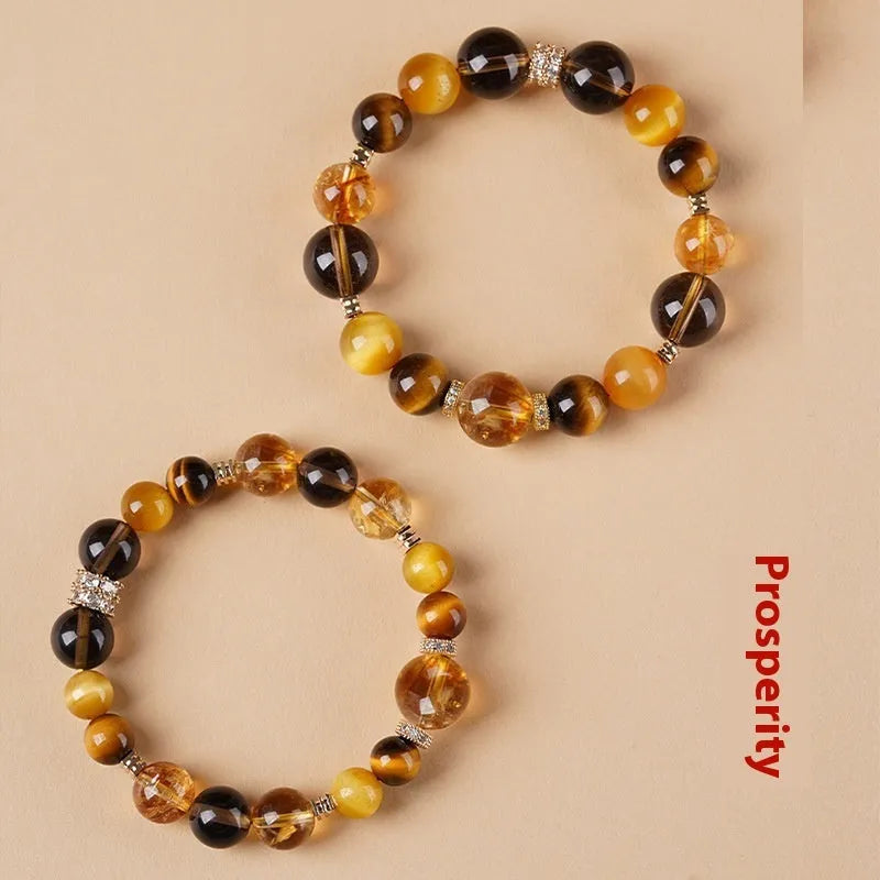 Lucky Jinba natural yellow tiger-eye crystal bracelet with geometric tower beads