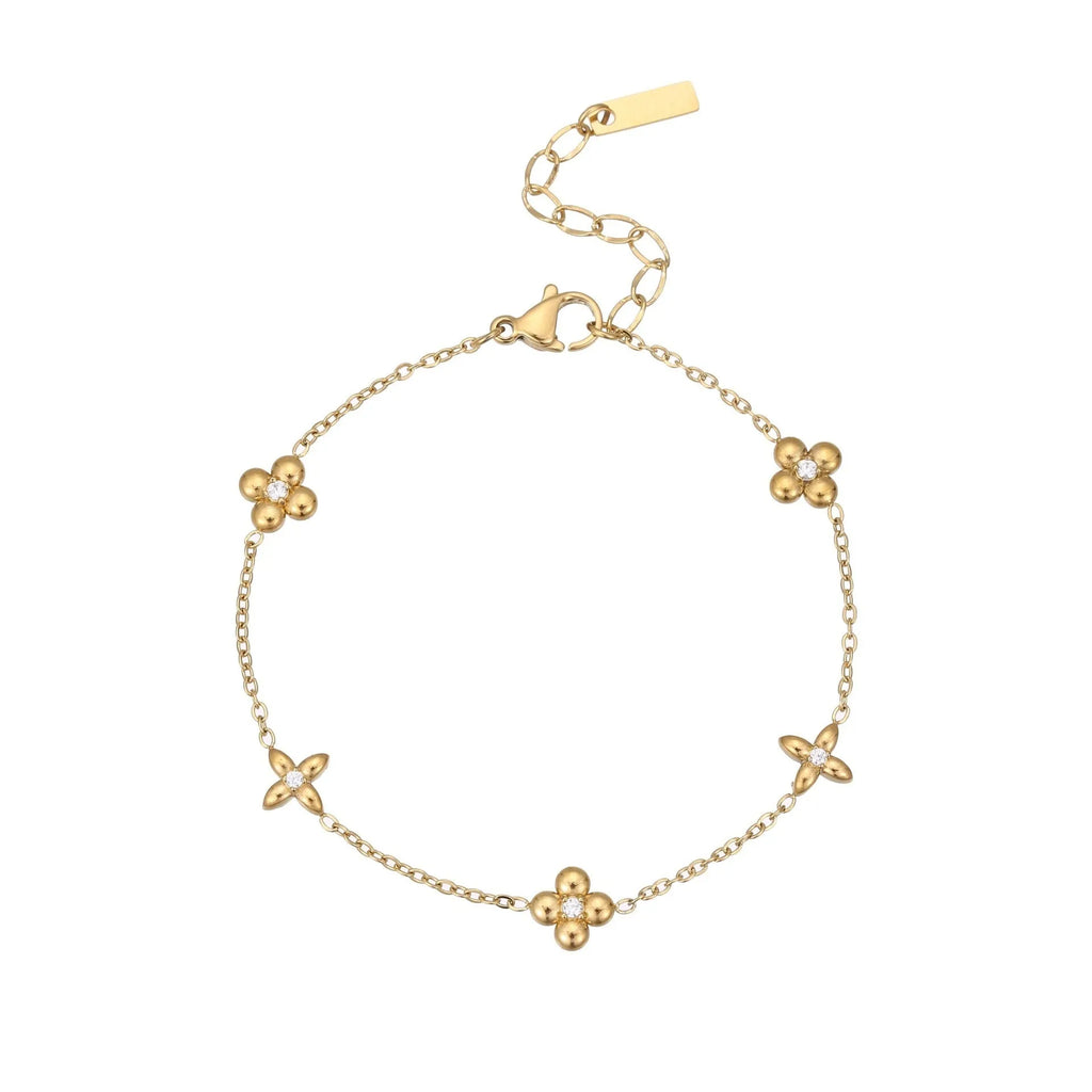 Women's stainless steel bracelet with 18K gold plating and a geometric hexagonal star zircon pendant.
