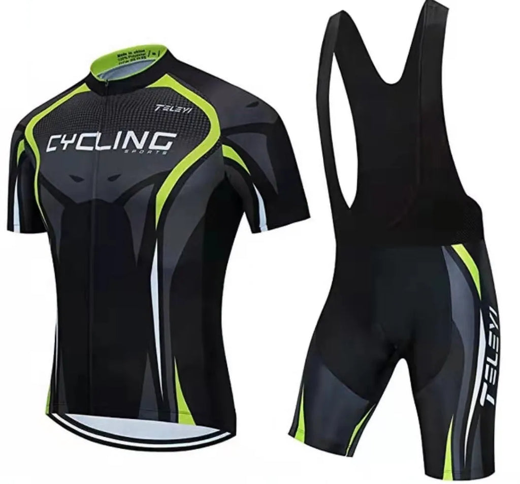 Cycling jersey and shorts set with moisture-wicking fabric in multiple colour options