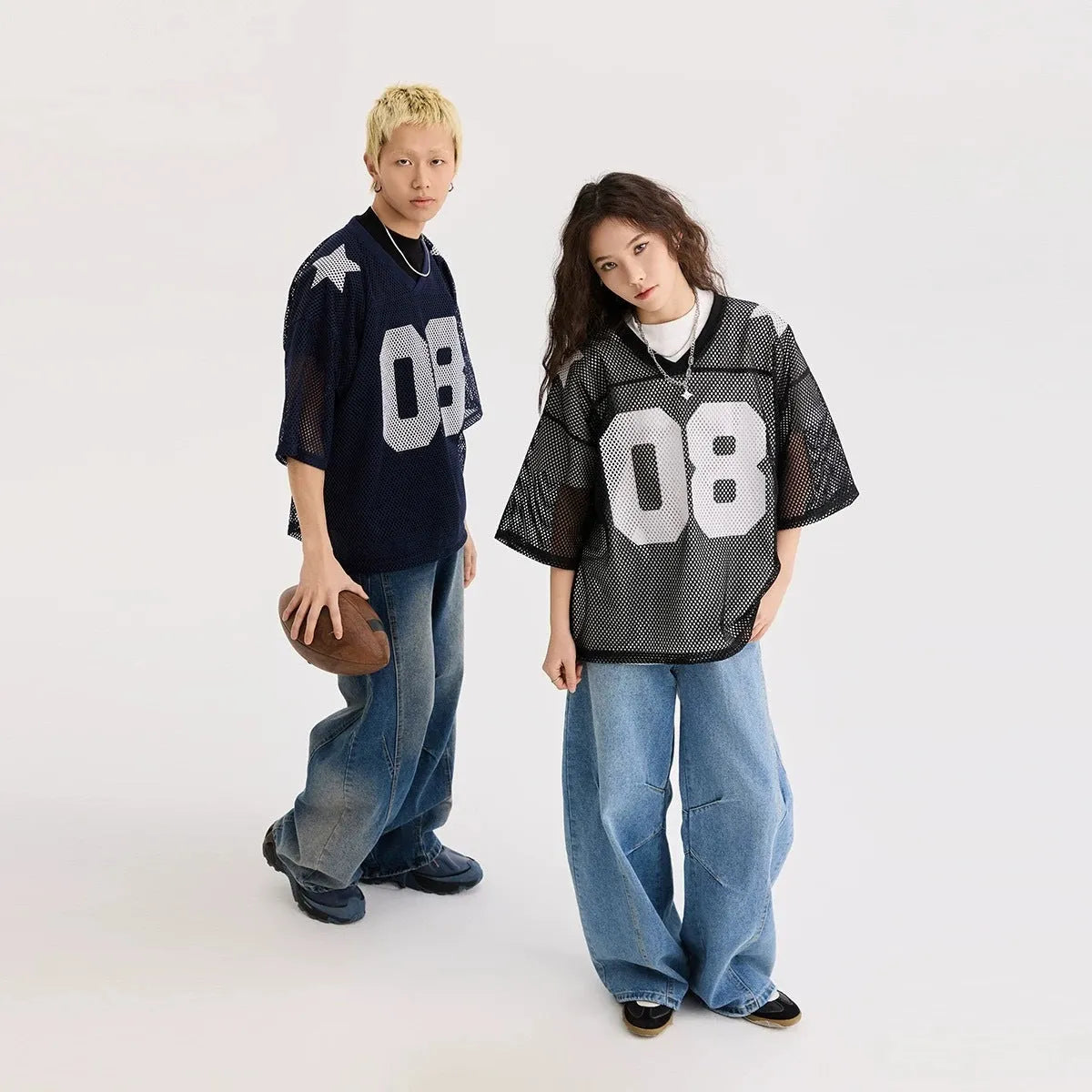 Half sleeve loose pullover shirt with letter pattern in black or navy blue colour