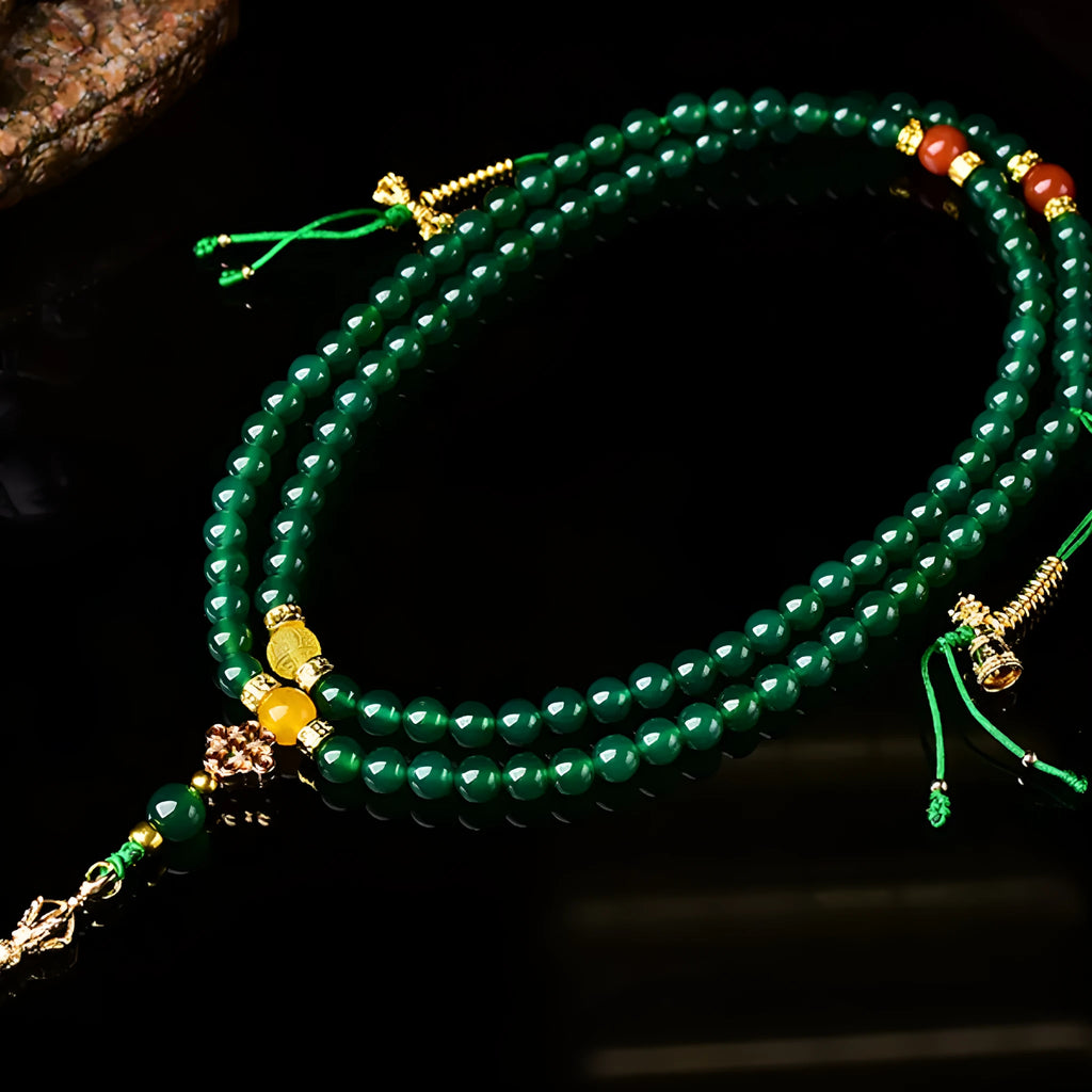 Brazil natural green agate multi-circle bracelet in 6mm, 8mm, or 10mm bead sizes.
