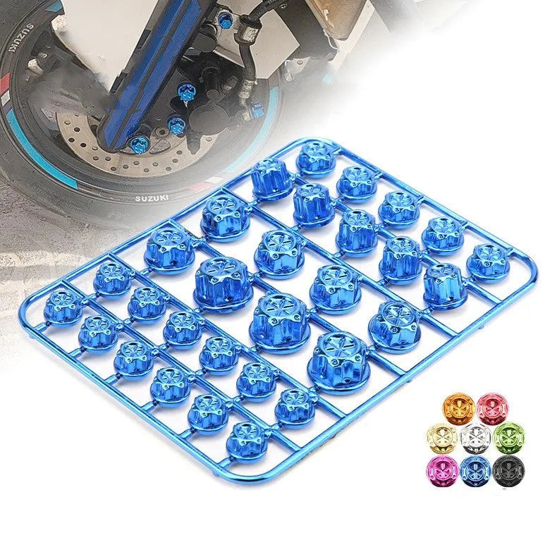 30-piece set of ABS plastic motorcycle screw caps in eight different colours