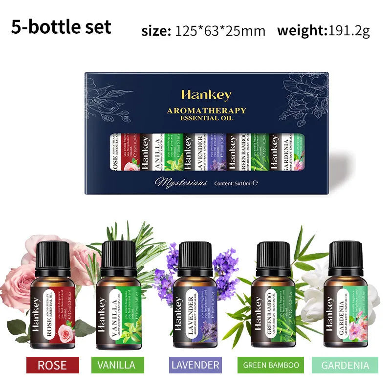 Boxed water-soluble aromatherapy essential oil set for air freshening with multiple bottle options