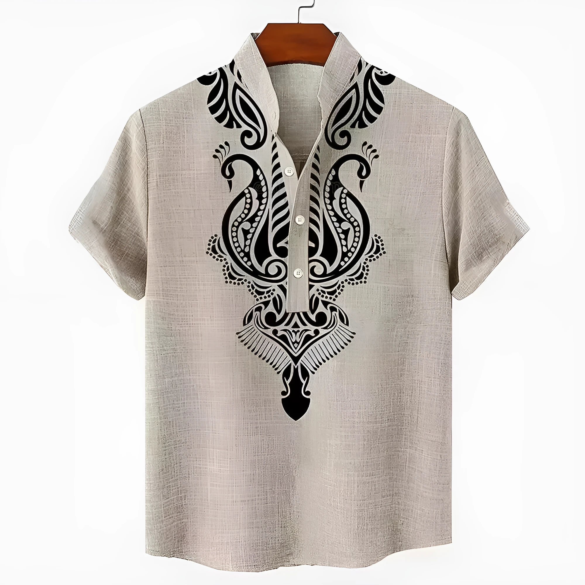 Men's loose-fit striped casual shirt with personalised button detailing in a handsome colour option