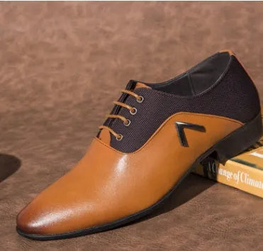 Men's black Oxford shoes with artificial PU leather upper and rubber sole on a white background.
