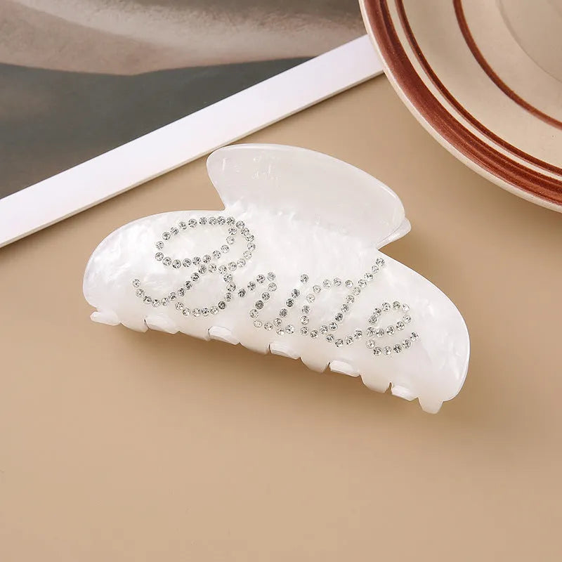 Acrylic hair barrette with multi-diamond decoration and shark back clip in 10cm sweet style