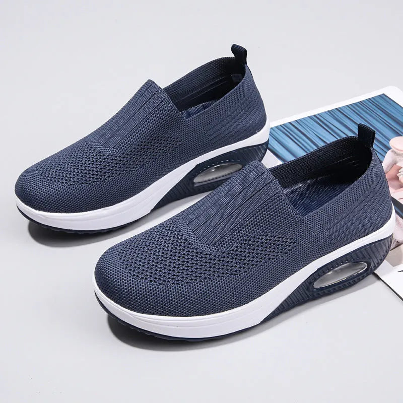 Women's mesh running shoes with air cushion in beige, black, blue, grey, pink, and red colours